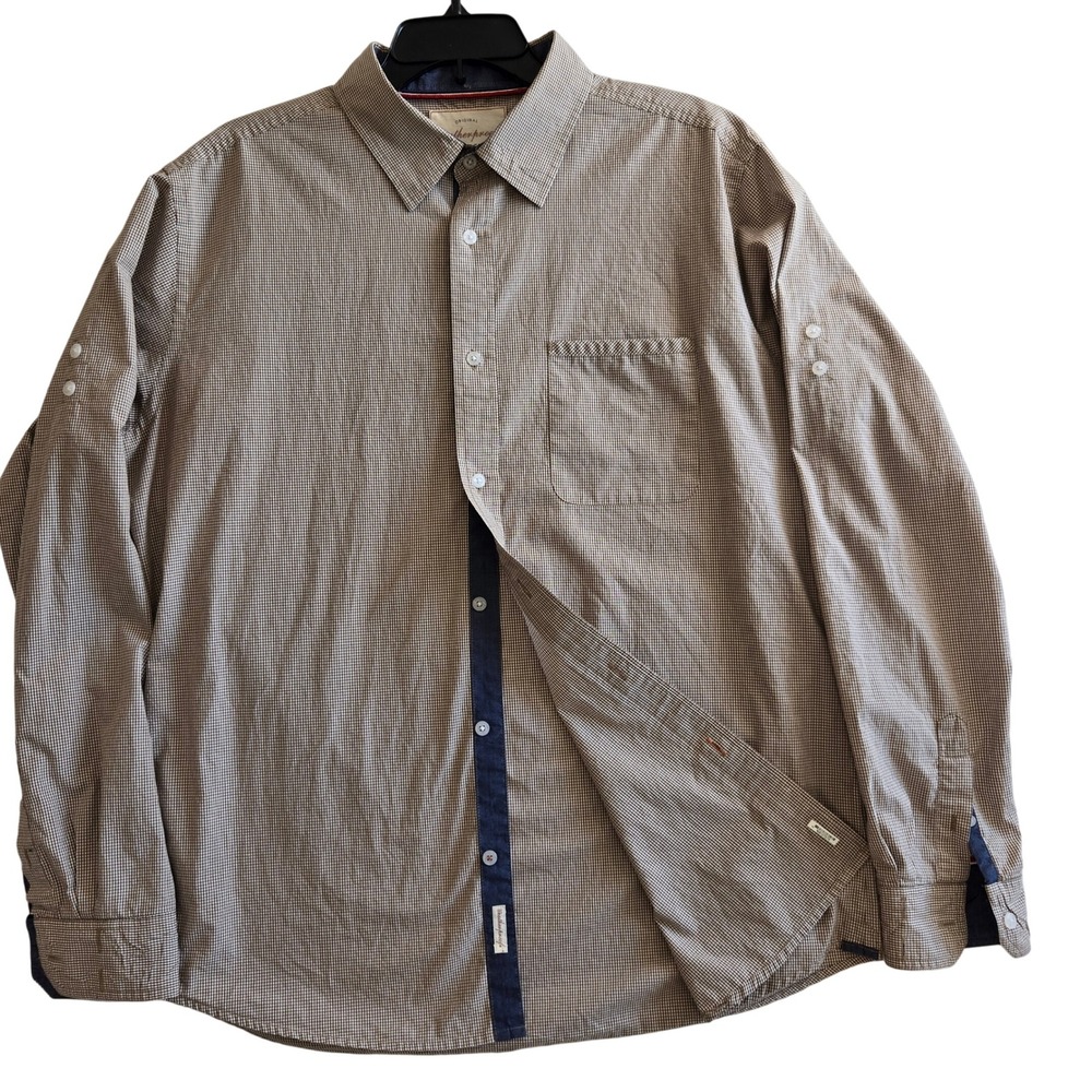 Weatherproof Vintage Mens L Brown Checkered Contrast Cuffs Long Sleeve Shirt - Picture 5 of 10